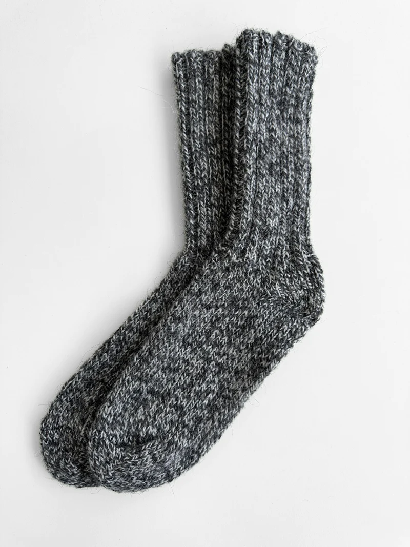 100% Icelandic Wool Rag Socks - Size 36-39 - Grey Melange